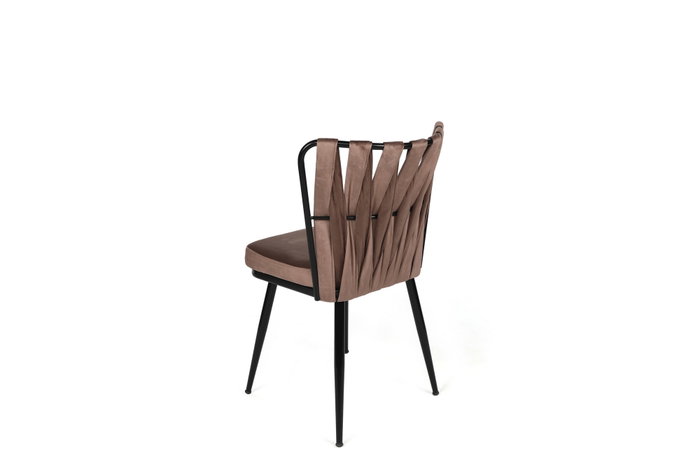 Hanah Home Kuśaklı-233 V4 Juego de 4 Sillas de Terciopelo y Metal, Marron Claro y Negro